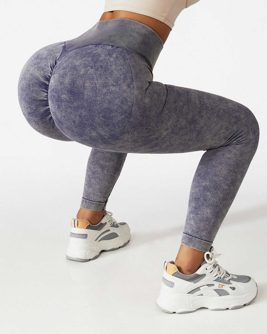 Acid Wash High Waist Sports Leggings Purple