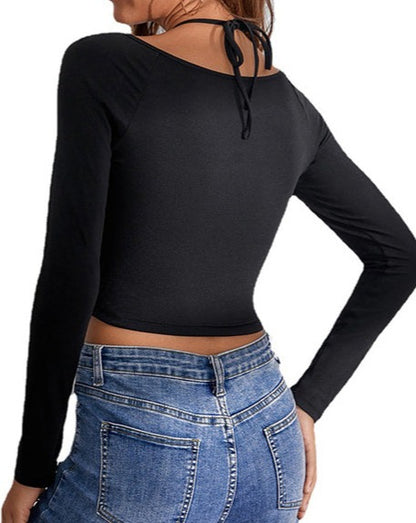 Cross-Tie Halter Neck Sweater Women’s Top