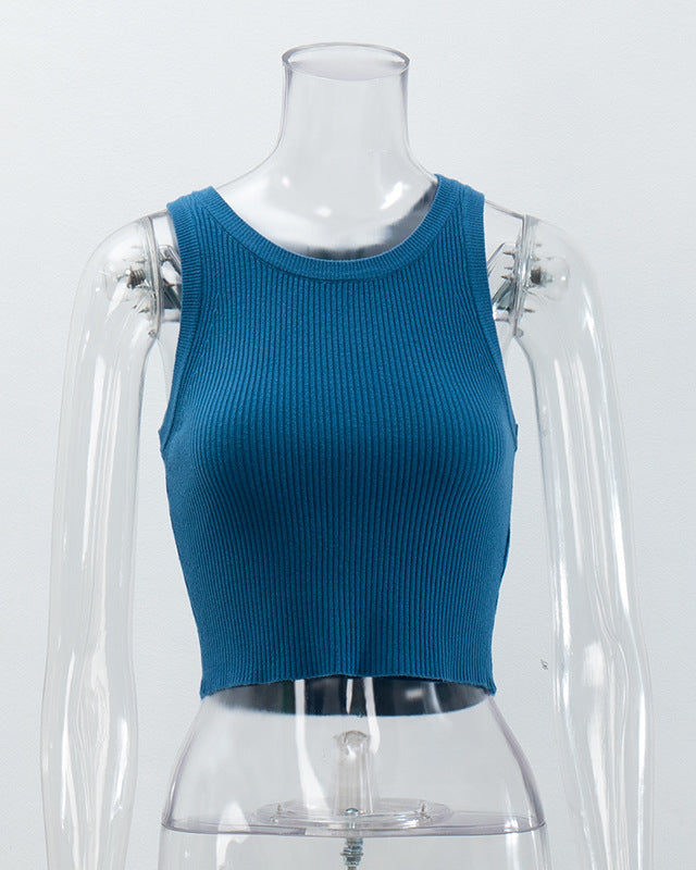 Ribbed Knitted Solid Color Slim Short Camisole