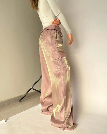 Loose Mercerized Pants Wide Leg