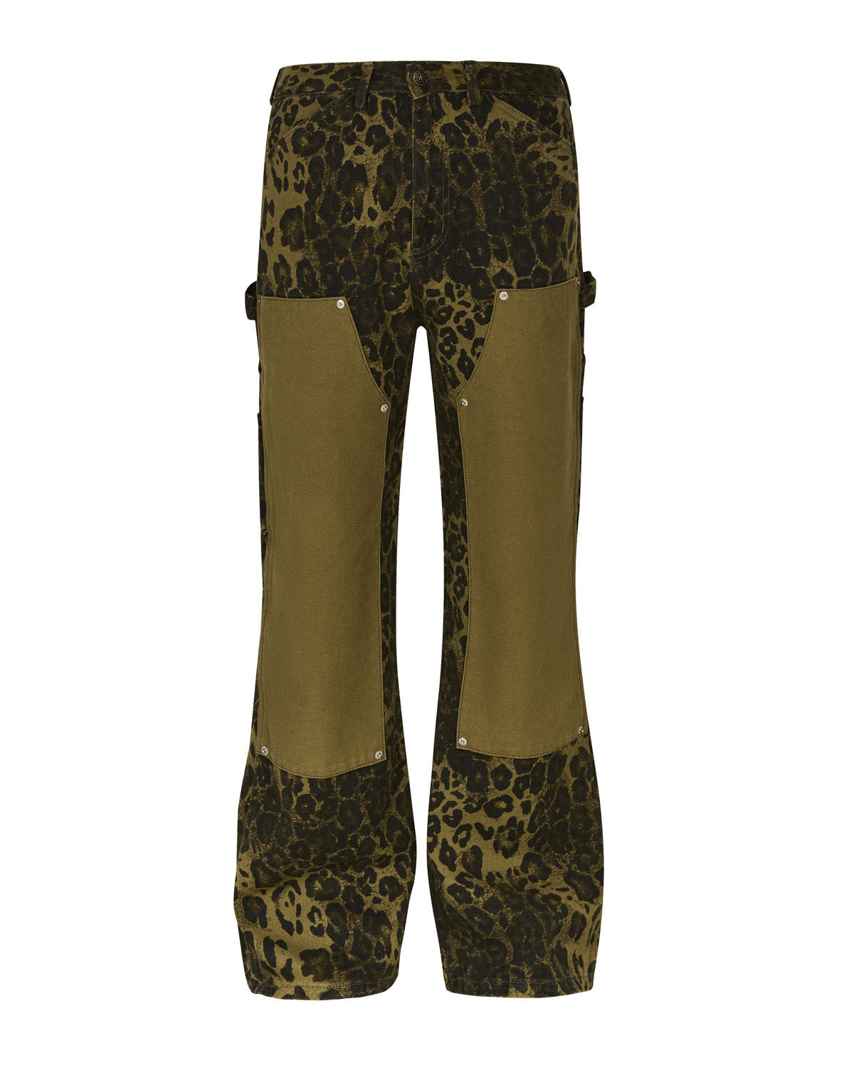 Spliced Cargo Logging Straight Leopard Print Casual Pants