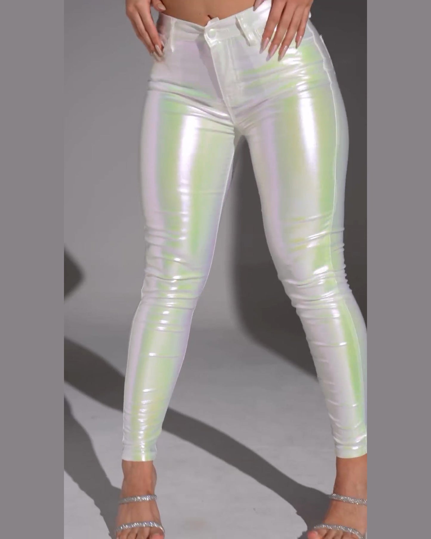 Mid-Rise Hip Lift Skinny Metallic Trousers White