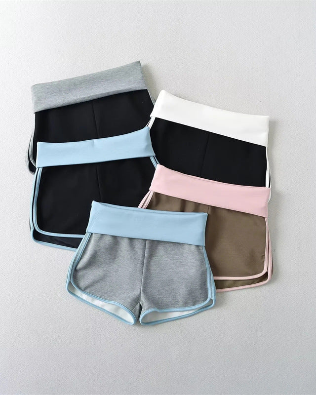 Contrast Color Paneled Straight-Leg Athleisure Shorts