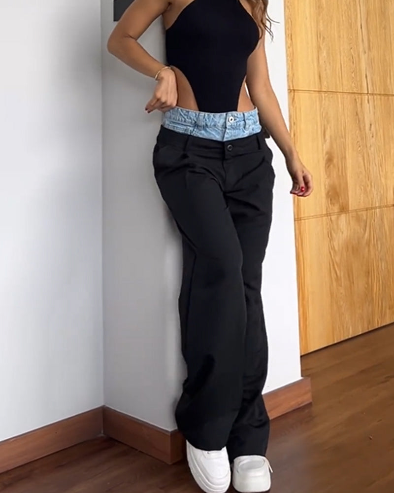 Color Block Waist Loose Casual Jeans