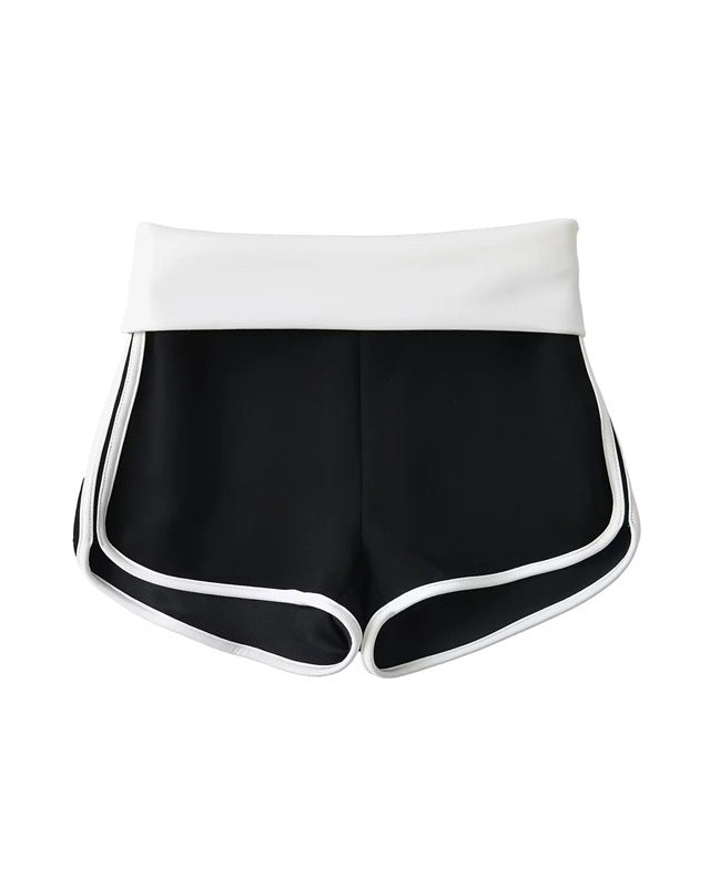 Contrast Color Paneled Straight-Leg Athleisure Shorts