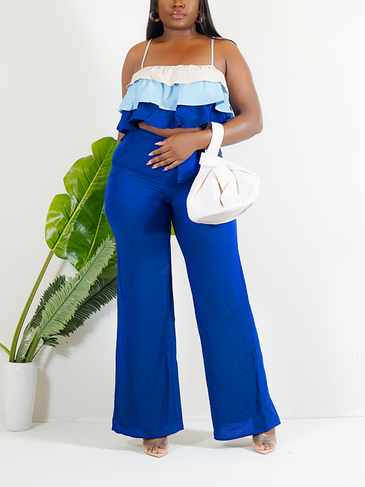 Ruffle Crop Top & Wide-Leg Pants Set