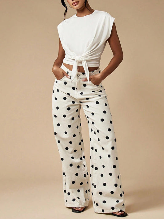 Polka Dot Wide Leg Jeans