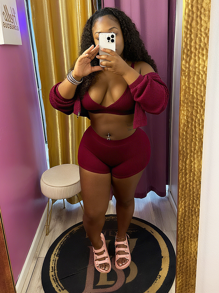 Athleisure Ribbed Three Piece Shorts Set