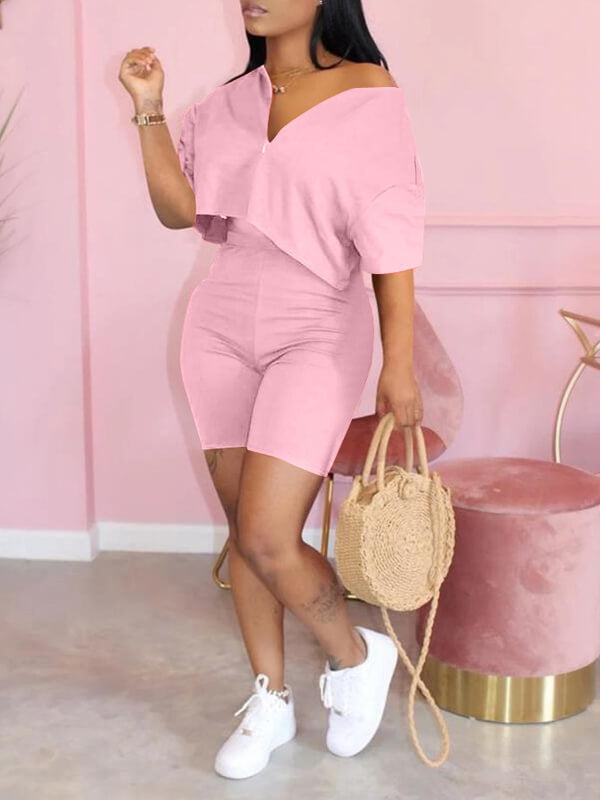 Solid Zip Top & Shorts Set