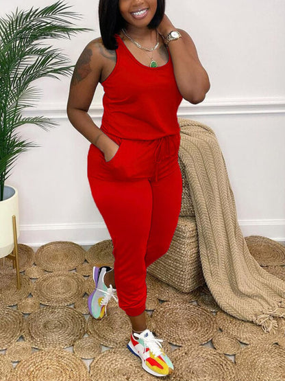 Sleeveless Drawstring Jumpsuit