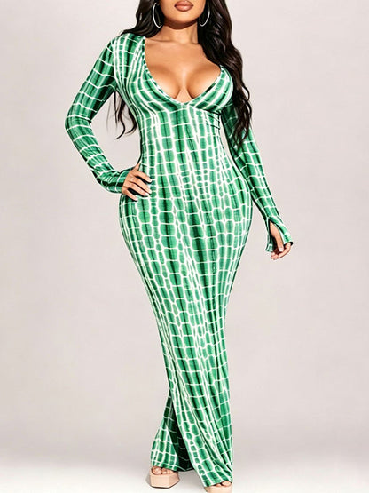 Printed V-Neck Maxi Dress