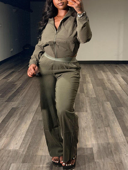 Solid Collared Top & Pants Set