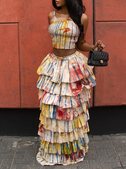 Printed Cami Top & Tiered Skirt Set