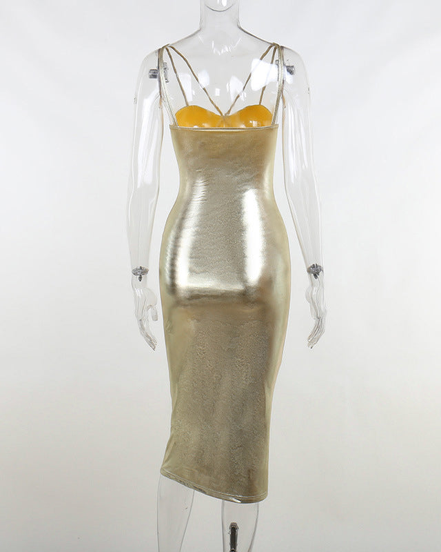 Metallic Sexy Hip-Hugging Long Bodycon Dress