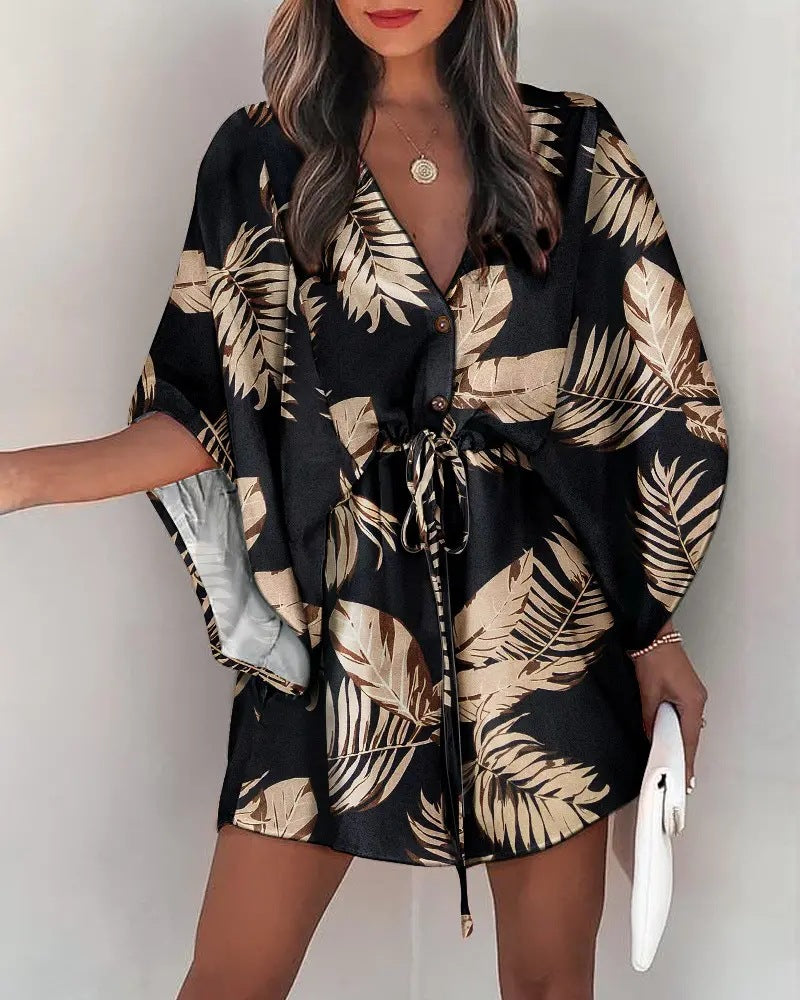 V-Neck Lace-up Casual Vacation Dress