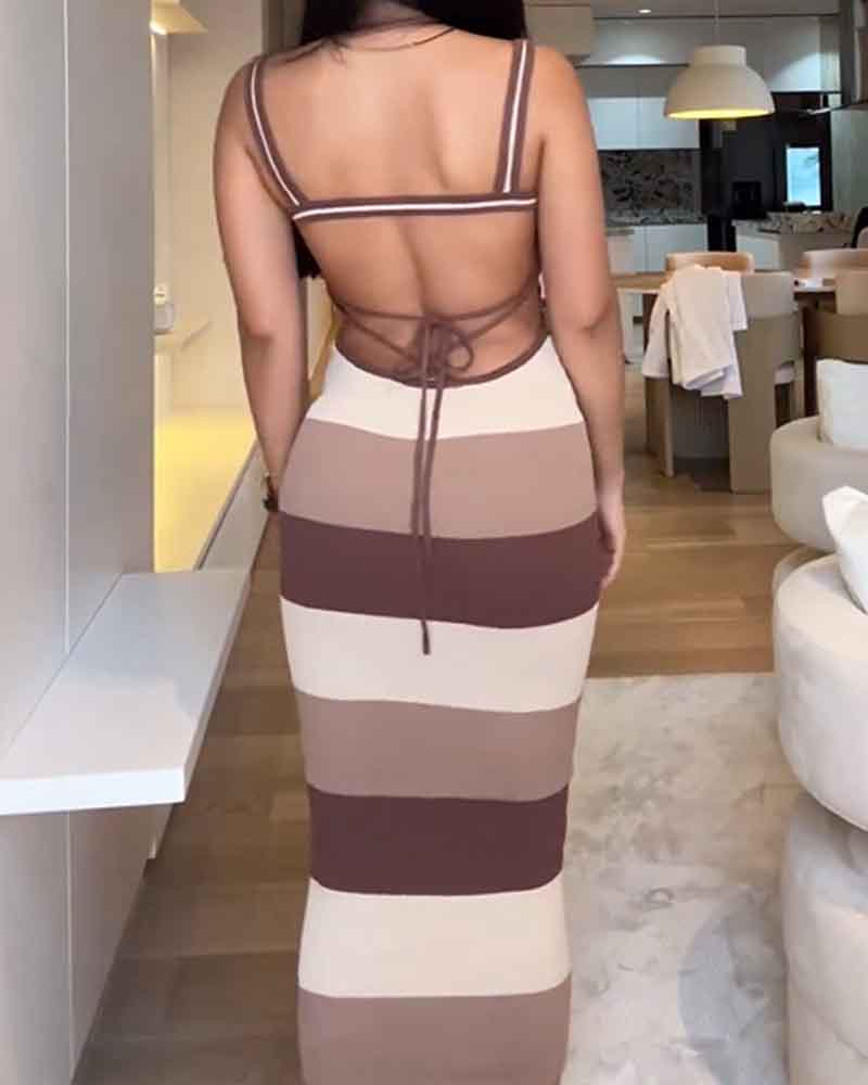 Contrast Striped Strappy Low-Back Dress (Pre-sale)