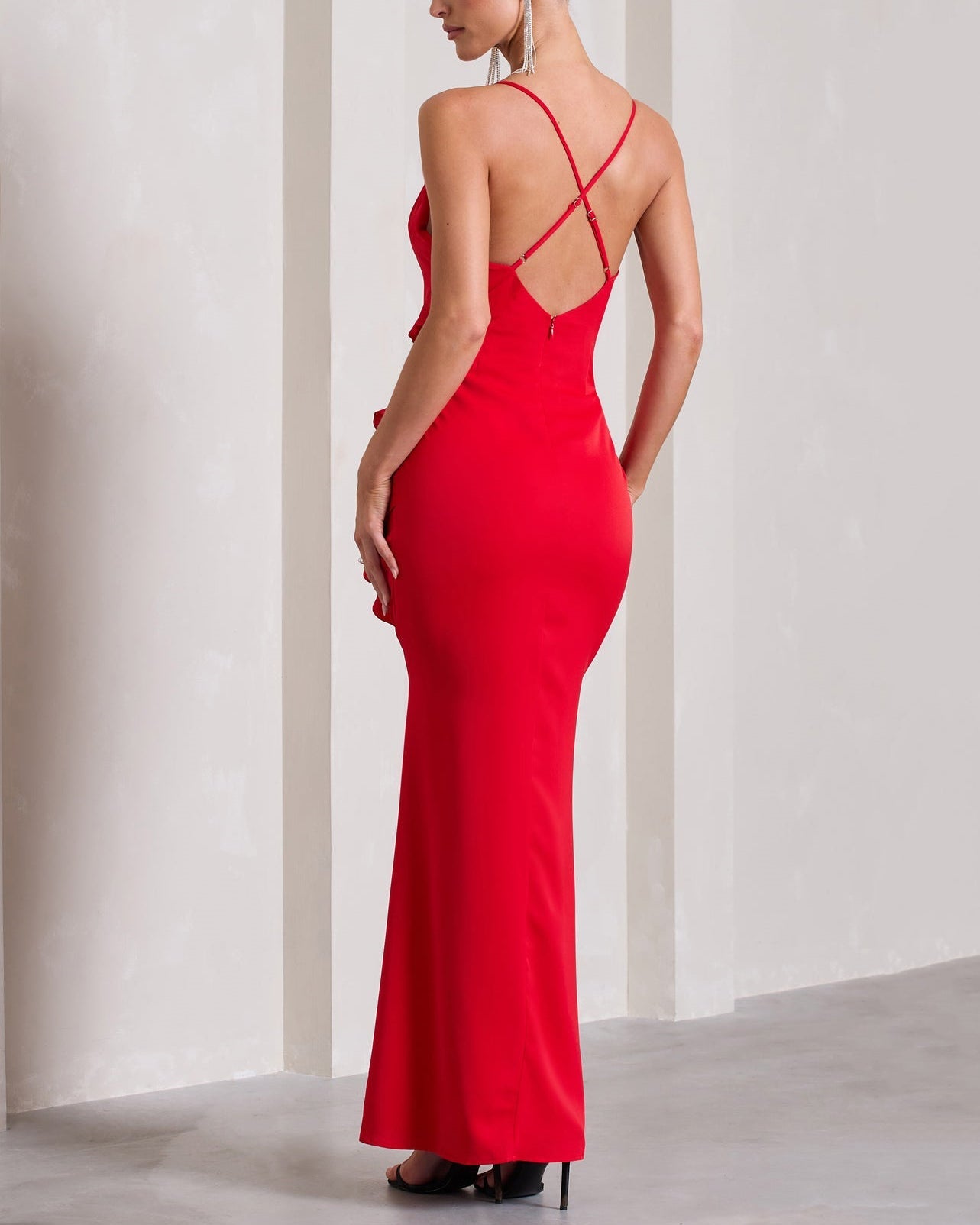 Sexy V-Neck Strapless Side Slit Backless Dress