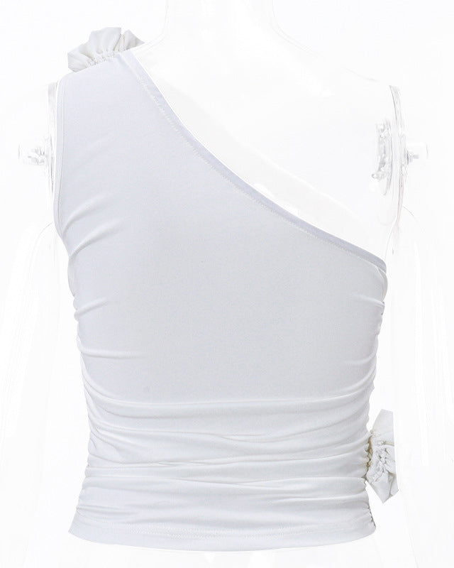 Off-Shoulder Pleated Drawstring Waist Slim Fit Tank Top