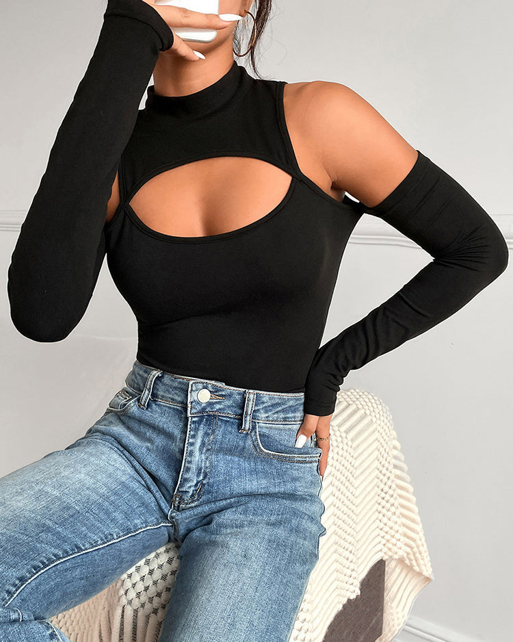 Sexy Hollow Tight Long Sleeve off Shoulder Jumpsuit Bodysuit