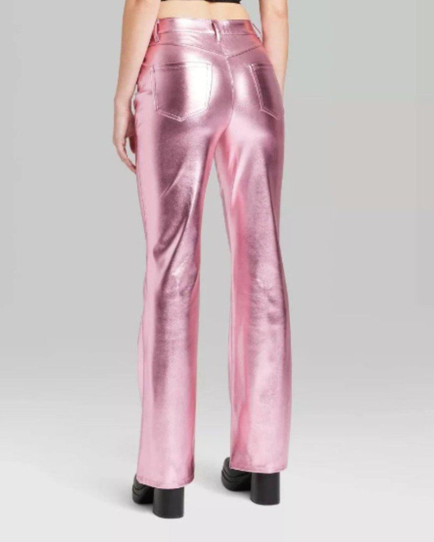 Women's High-Rise Barbie Metallic Faux Leather Flare Pants(Pre sale)