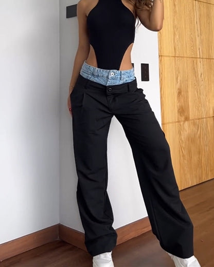 Color Block Waist Loose Casual Jeans