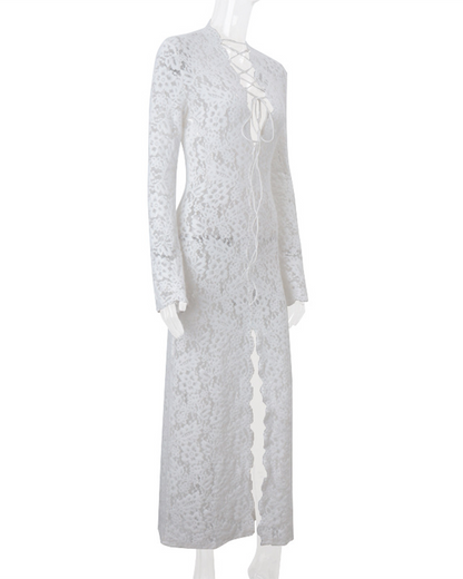 Knit Embroidered Long-Sleeved Dress