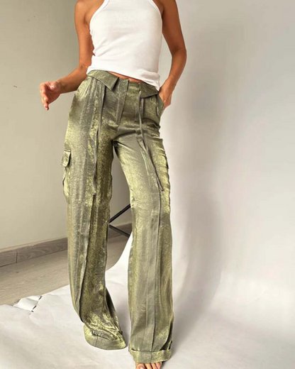 Loose Mercerized Pants Wide Leg Olive