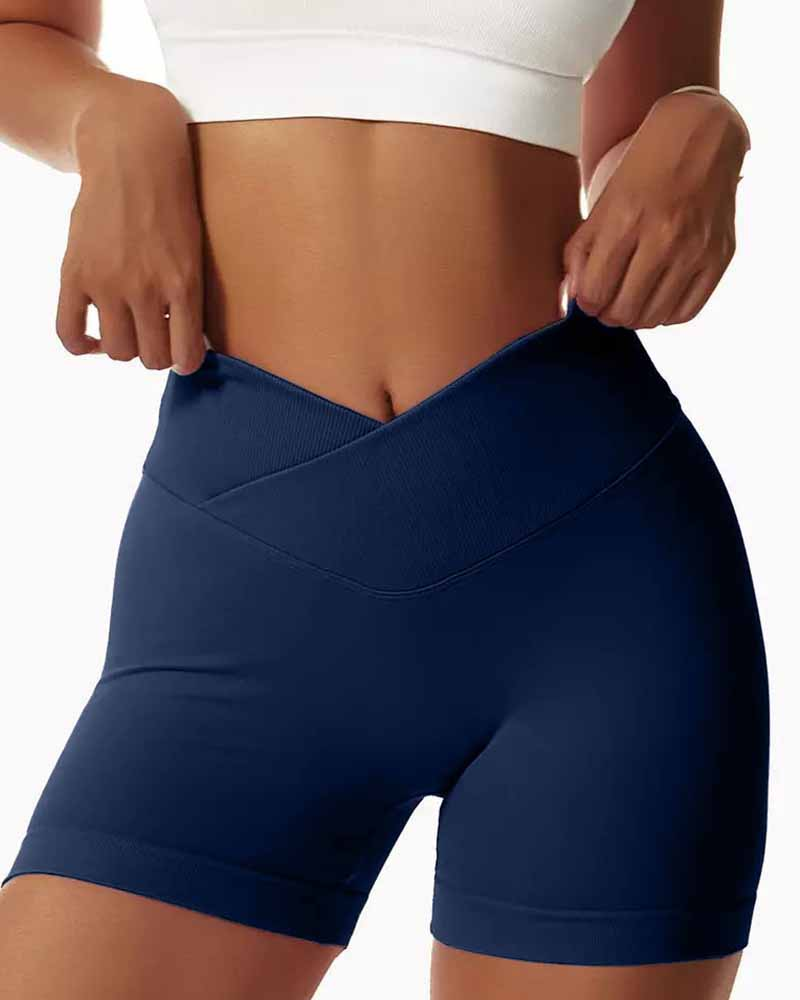 Peach Butt Tight Three-Quarter Yoga Shorts Navy