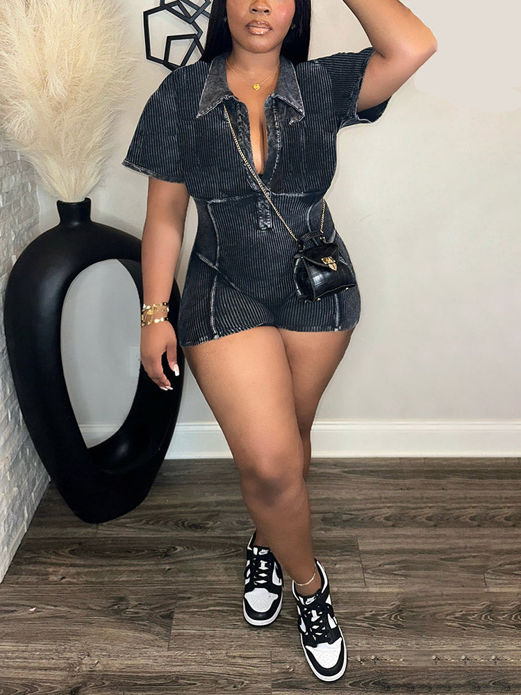 Ribbed Washed Romper