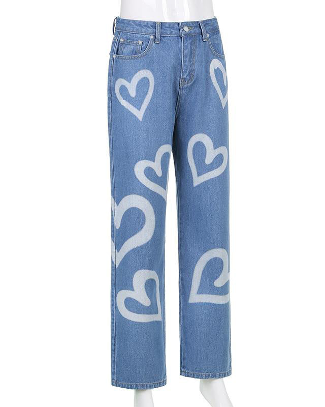 Heart Graffiti Casual High Waist Jeans