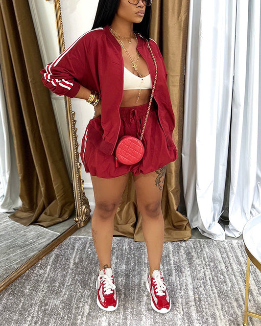 Sporty Jacket & Bubble Skirt Set