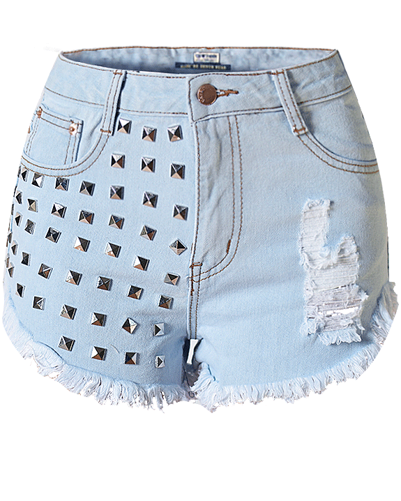 High Waist Ripped Denim Denim Shorts Lightblue