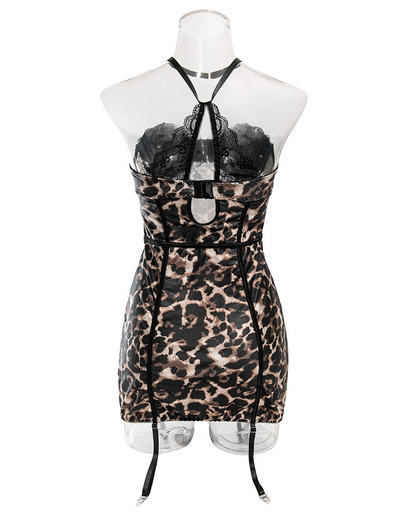 Lace Splicing Leopard Print Dress