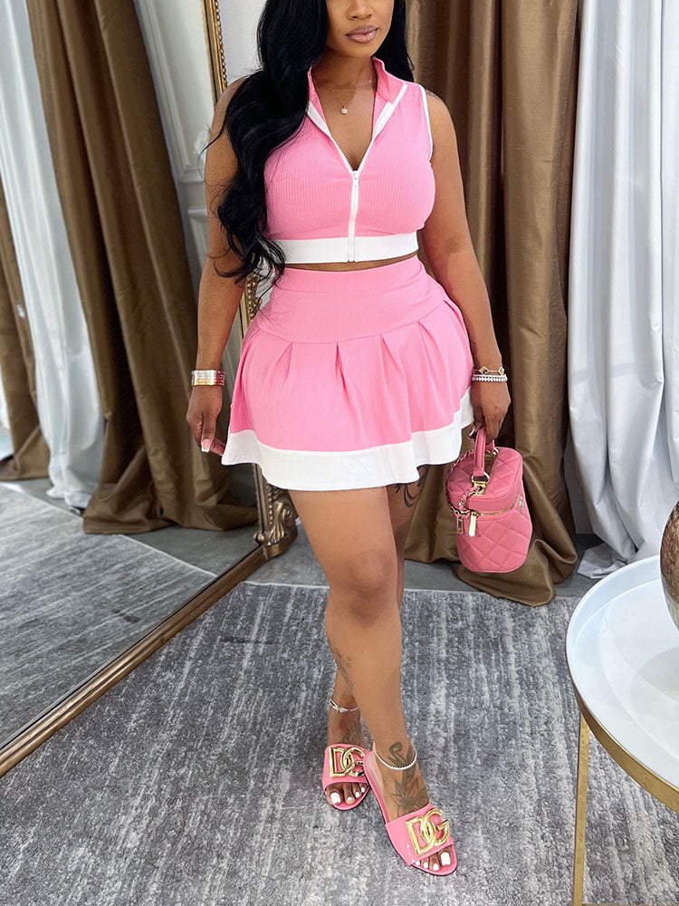 Sporty Ribbed Crop Top & Skirt Set