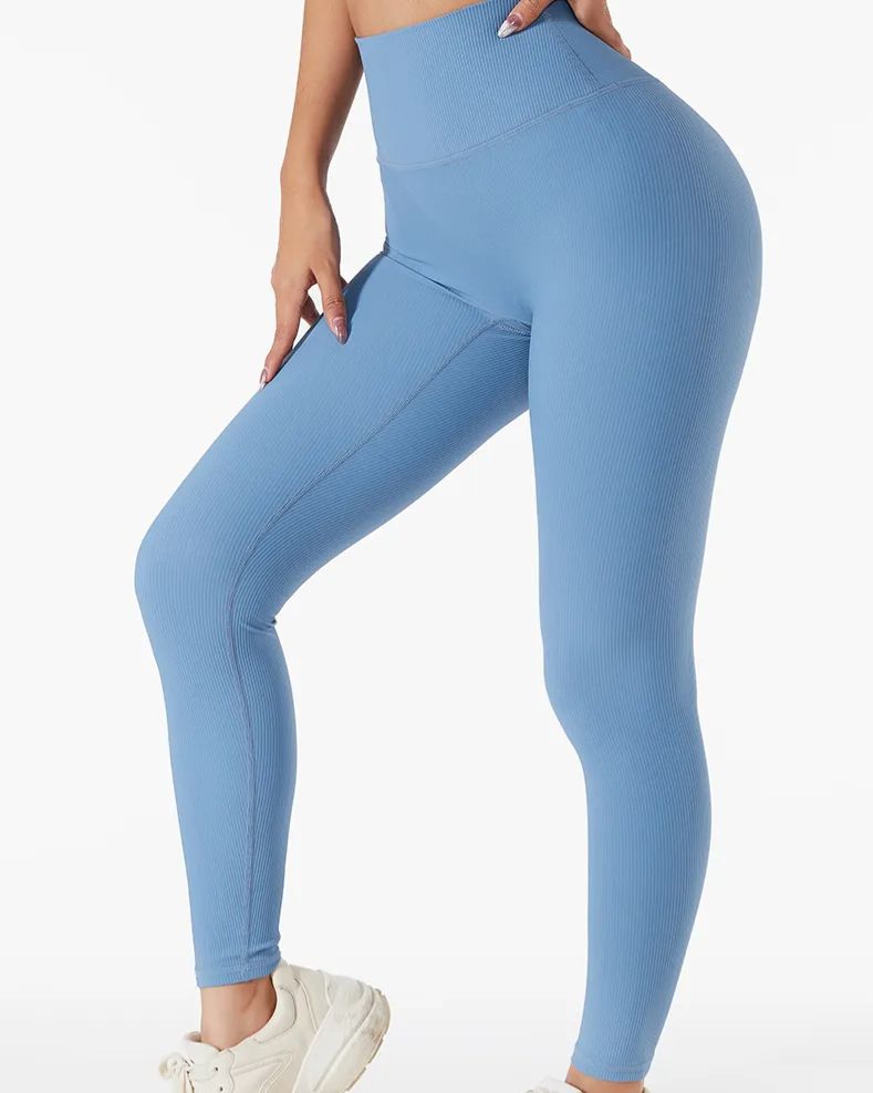 Hip Raise High Waist Abdominal Peach Pants Elastic Yoga Pants Blue