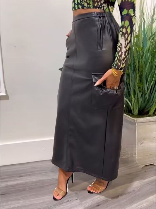 Gorgeousladie Faux Leather Cargo Skirt