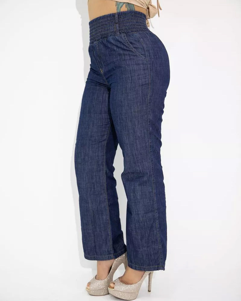 Straight Leg Casual Jeans With Elastic Waistband