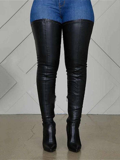 PU Leather Stretch Over The Knee Boots
