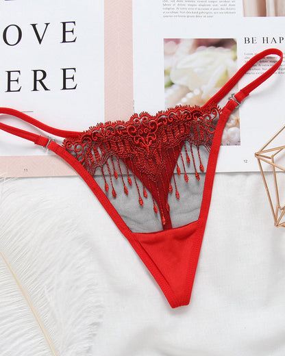 Thin Transparent Embroidered Seamless Women’s Underwear Thong Red M