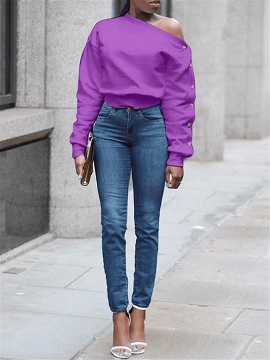 One Shoulder Button Sleeve Top