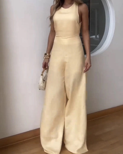 Fashionable Wide-Leg Slit Jumpsuit (Pre-sale)