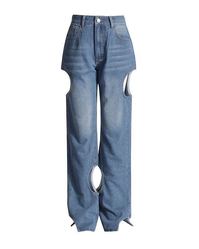 High-Waisted Retro Cutout Straight-Leg Jeans