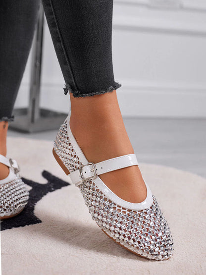 Rhinestone Leather Ballet Flats