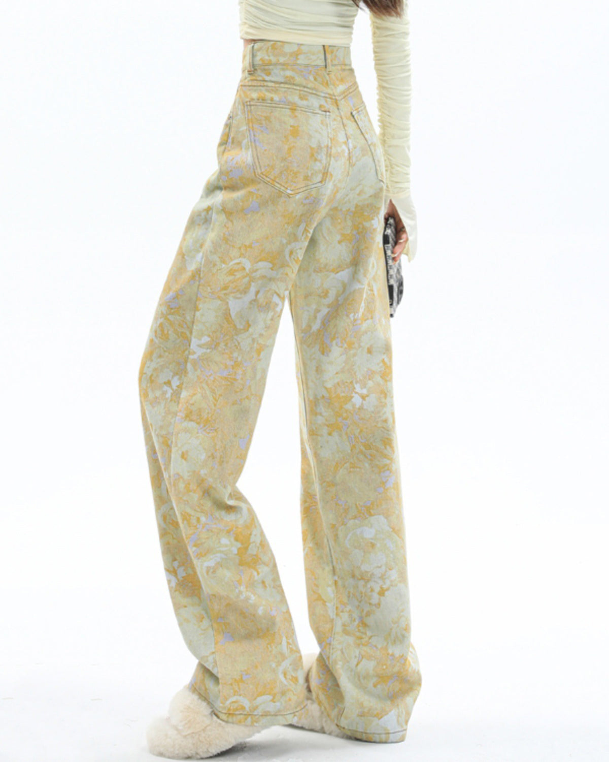 Yellow Tie-Dye Smudged Cowboy Loose Wide-Leg Jeans