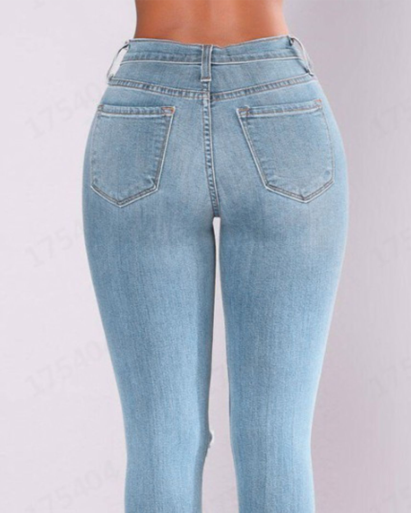 Tight Slim Hip-Lifting Broken Hole Jeans