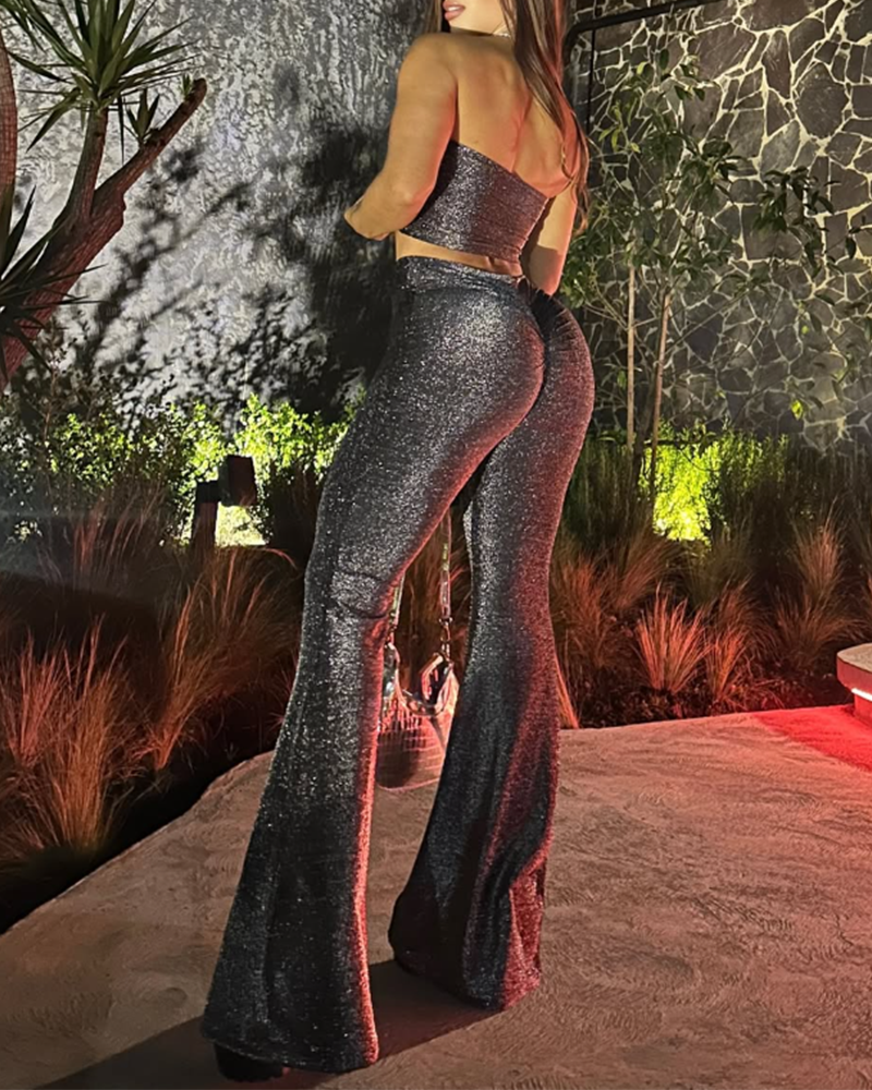 Bright Silk Sexy Flared Pants Set (Pre-Sale)