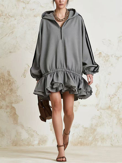 Solid Hoodie Ruffle Dress