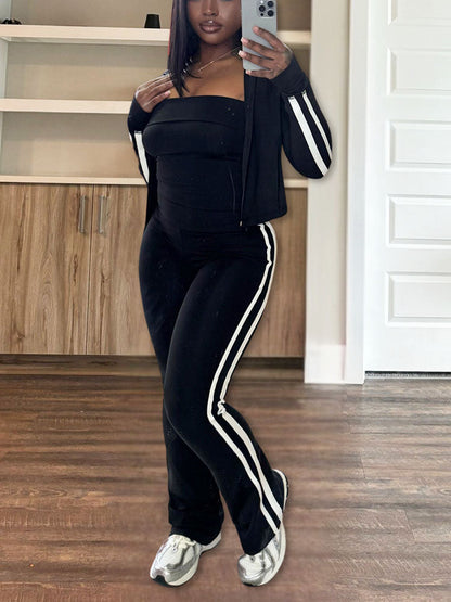Striped Athleisure Three-Piece Set