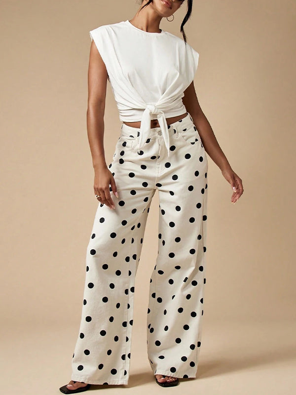 Polka Dot Wide Leg Jeans