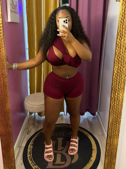 Athleisure Ribbed Three Piece Shorts Set